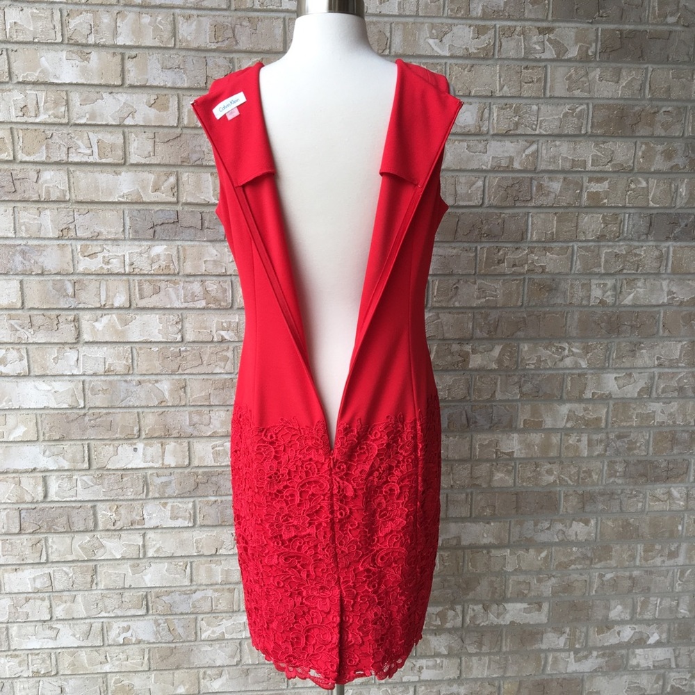 Calvin Klein Coctail Lace Overlay Red Dress Size 10 🌸 - Picture 5 of 8